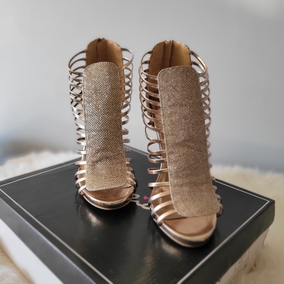 Champagne Glitter High Heel Sandals (Sz 7.5) - Picture 2 of 4